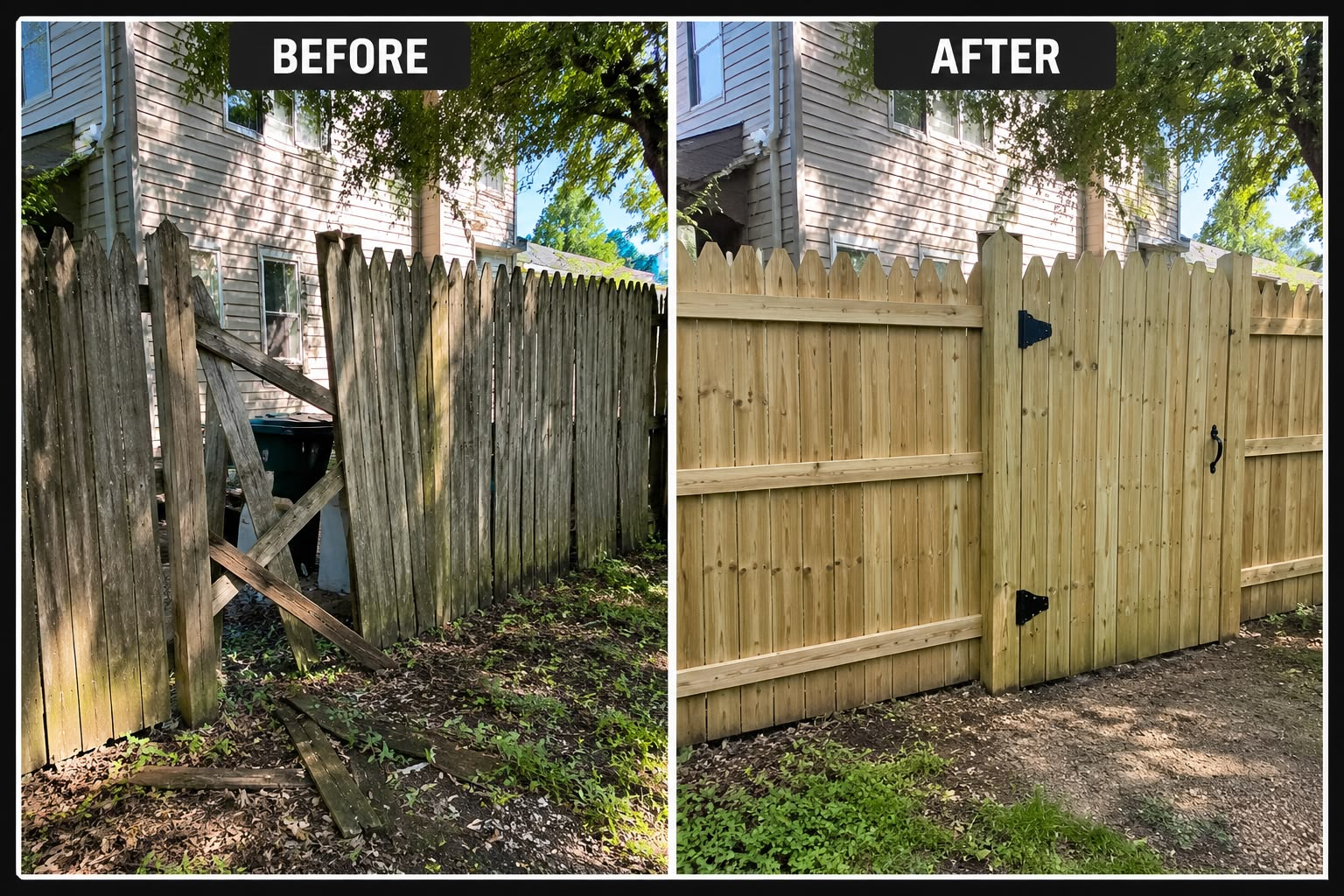 Before and after fence repair in Milwaukee, WI